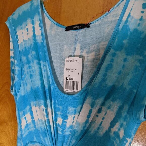 🆕NWT FOREVER 21 SKY BLUE & WHITE CUTOUT MAXI DRESS - MEDIUM - Picture 3 of 4